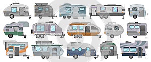 Truck trailer isolated cartoon set icon. Vector illustration campsite van on white background.Cartoon set icon truck