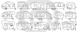 Truck trailer isolated outline set icon. Vector illustration campsite van on white background.Outline set icon truck