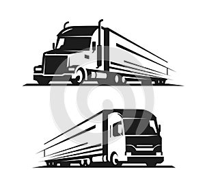 Truck with trailer logo. Lorry, delivery symbol vector illustration