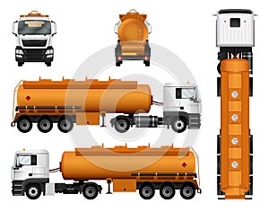 Truck trailer vector template. Fuel gas tanker. car on white background.