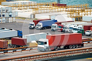 Truck transportation container from ship near sea