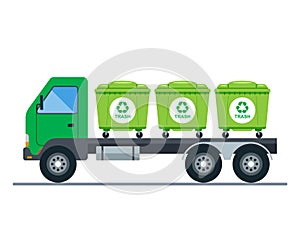 Truck transportation of garbage bins.