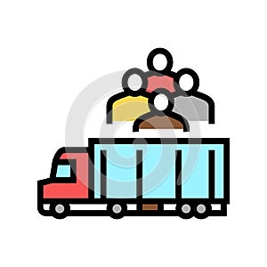 truck transportation refugee color icon vector illustration