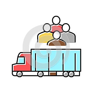 truck transportation refugee color icon vector illustration