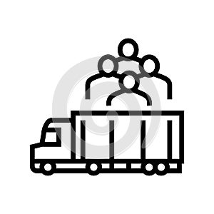 truck transportation refugee line icon vector illustration