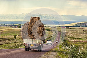 Truck transporting hay in Xinjiang