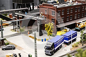 Truck transports cargo stop at the station