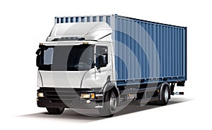 Truck transports container isolated