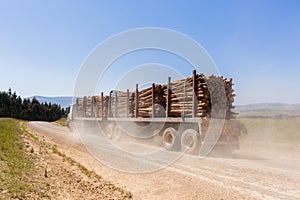 Truck Tree Logs Mountains