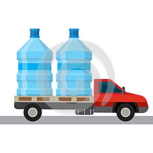 Truck with two gallons of water, water delivery concept