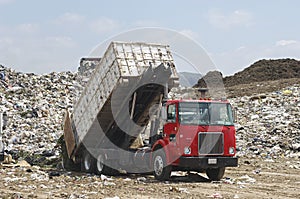 Truck Unloading Garbage At Site