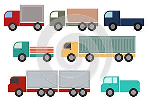 Truck van road transport set. Flat vector truck collection