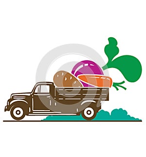 Truck with vegetable - carrot, potato, beet