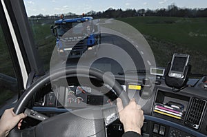 Truck view through windscreen