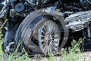 Frontal collision of BMW and truck DAF, in Latvia on the A4 road, which occurred on the evening of August 21, 2018