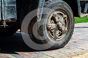 Truck wheel close up. Automobile wheel, truck weel