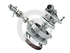 truck wheel drive and braking system 3d render on white no shadow