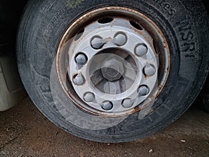 Truck  Wheel and Tyre  with Nut locators on a HGV  Vehicle