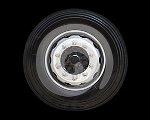 Truck Wheels Tires Isolated on Black Background. Rubber, Vechicle Wheels Tyres