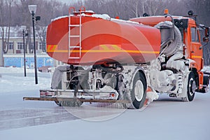 Truck on a winter snowy road