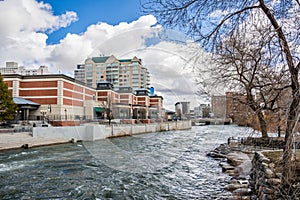 Truckee river flowing through downtown Reno, Nevada