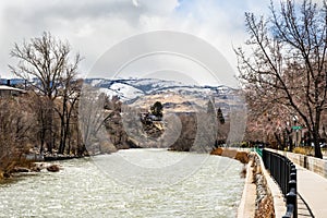 Truckee river flowing through downtown Reno, Nevada