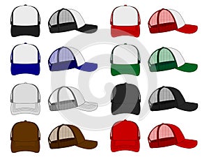 Trucker cap / mesh cap template illustration set / front and side view