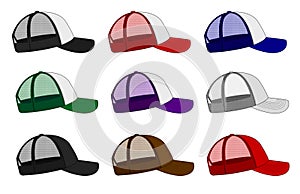 Trucker cap / mesh cap template illustration set / side view