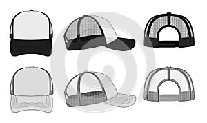 trucker cap mesh cap template illustration (white & black