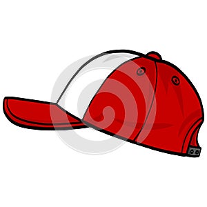 Trucker Hat Snapback Red White Cap Doodle Drawing Vector Illustration