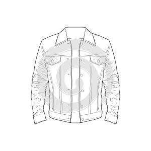 Trucker jacket outline drawing vector, trucker jacket in a sketch style, trainers template outline, vector Illustration