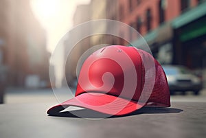 Trucker red cap mockup concept. Generate ai