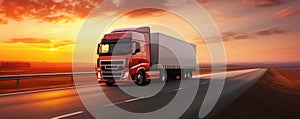 Trucking Cargo Internationally Along A Scenic SunriseSunset Route
