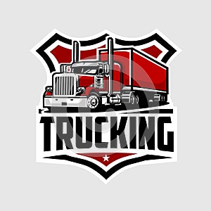 Trucking company emblem badge logo vector art illustration Isolated