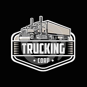 Trucking company emblem logo sticker. Premium emblem logo vector isolated on black background