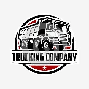 Trucking Company Logo Template. Dump Truck and Tipper Truck Vector Emblem Logo Isolated