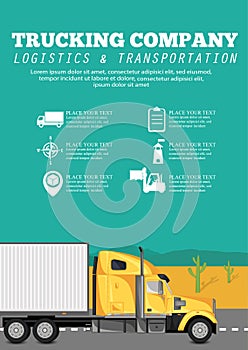Trucking company poster with container truck photo