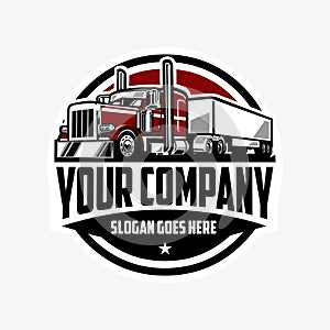 Trucking Company Ready Made Circle Emblem Badge Logo. 18 Wheeler Semi Truck Vector Logo