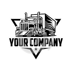 Trucking Company Ready Made Logo Emblem Vector. Semi Truck 18 Wheeler Logo