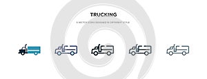 Trucking icon in different style vector illustration. two colored and black trucking vector icons designed in filled, outline,