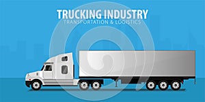 Trucking Industry banner, Logistic and delivery. Semi truck. Vector Illustration.