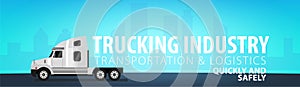 Trucking Industry banner, Logistic and delivery. Semi truck. Vector Illustration.