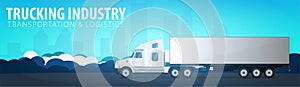 Trucking Industry banner, Logistic and delivery. Semi truck. Vector Illustration.