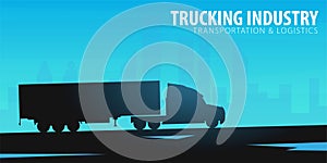 Trucking Industry banner, Logistic and delivery. Semi truck. Vector Illustration.