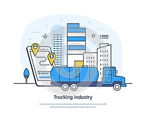 Trucking industry cargo transportation, shipping and delivery service