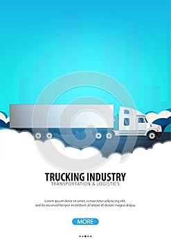 Trucking Industry poster, Logistic and delivery. Semi truck. Vector Illustration.