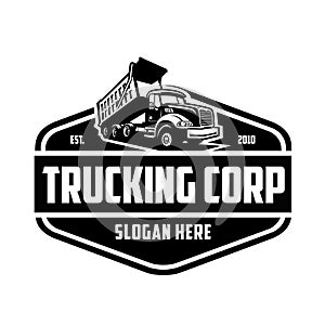 Trucking logo design. Emblem badge concept. vector isolated. Black and white color photo