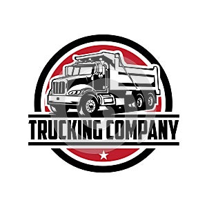 Trucking logo. Dump truck, Tipper truck sihouette vector black and white isolated photo