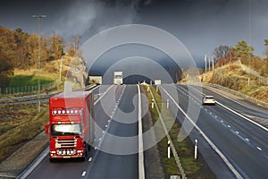 Trucking on scenic freeway