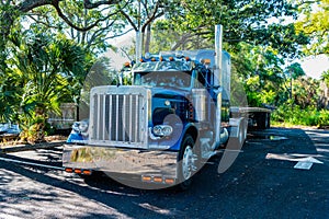 trucking with semitruck vehicle. semi truck in america. freightliner trailer transportation. rig truck semi trailer